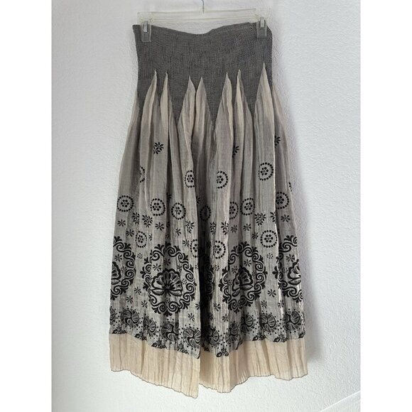 Lapis Floral Print Strapless Smocked‎ Tiered Dress / Peasant Maxi Skirt OS Taupe - Picture 4 of 10